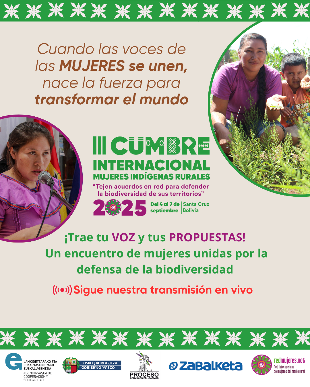 Poster de la III cumbre internacional de mujeres indígenas rurales